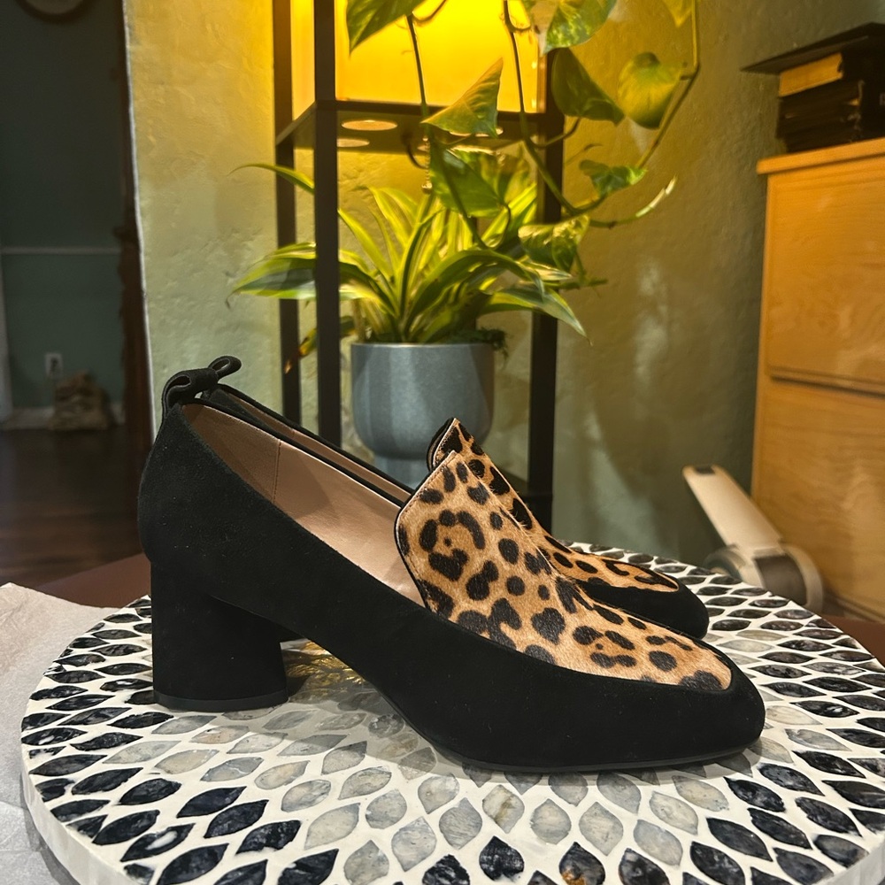 Leopard Print Block Heel Loafers used